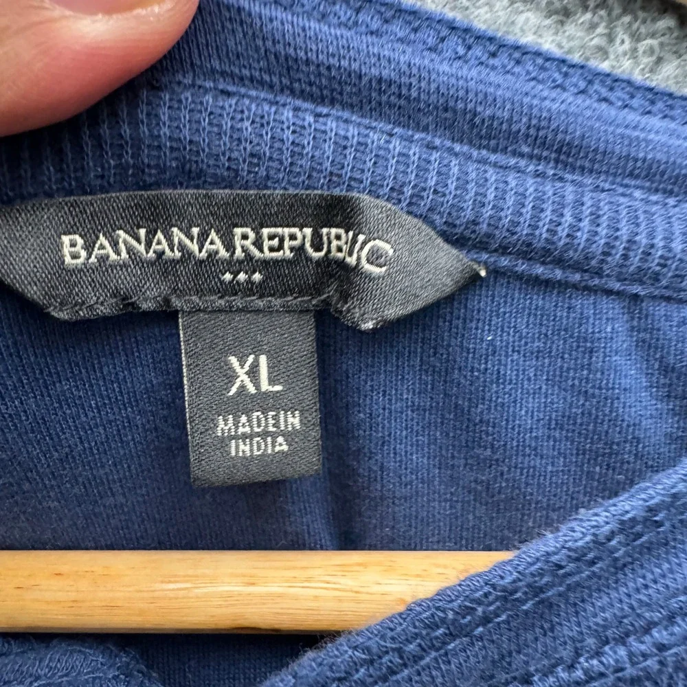 Banana Republic Double Knit Henley Mens XL Navy Long Sleeve Casual Shirt
